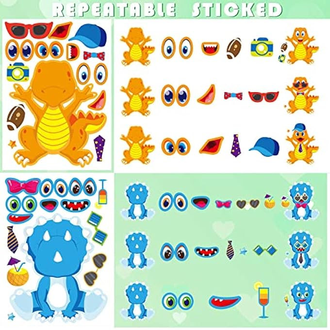 DINOSAUR STICKERS, DINOSAUR DIY STICKERS - TAKE 4 PHOTOS OF EACH OF 9 STYLES IN MULTIPLES OF 36,MAKE YOUR OWN DINOSAUR STICKERS FOR KIDS，MAKE A FACE STICKERS DINOSAUR BIRTHDAY PARTY SUPPLIES - Image 3