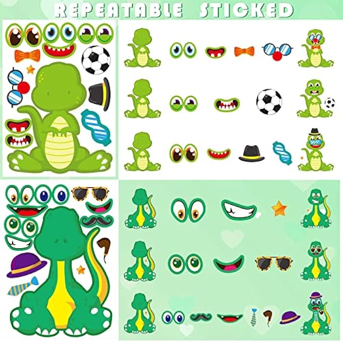 DINOSAUR STICKERS, DINOSAUR DIY STICKERS - TAKE 4 PHOTOS OF EACH OF 9 STYLES IN MULTIPLES OF 36,MAKE YOUR OWN DINOSAUR STICKERS FOR KIDS，MAKE A FACE STICKERS DINOSAUR BIRTHDAY PARTY SUPPLIES - Image 4