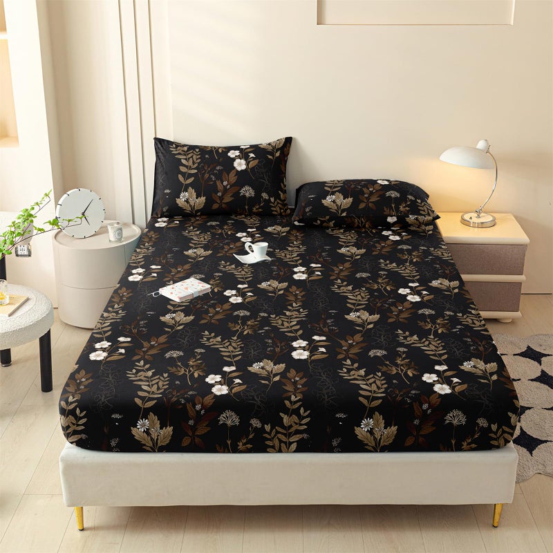 LweiPsqLin Full Size Fitted Sheet - Floral Brushed Microfiber Bed Sheet with 15 Inch Deep Pocket Elastic Edges - Shrink & Fade Resistant, Botanical Print Bedding - Image 1