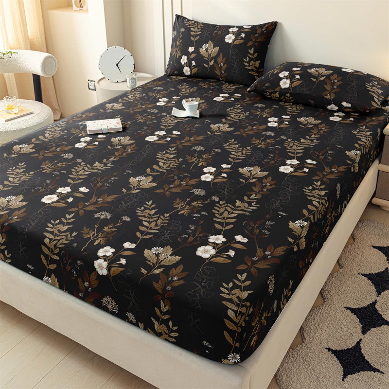 LweiPsqLin Full Size Fitted Sheet - Floral Brushed Microfiber Bed Sheet with 15 Inch Deep Pocket Elastic Edges - Shrink & Fade Resistant, Botanical Print Bedding - Image 2