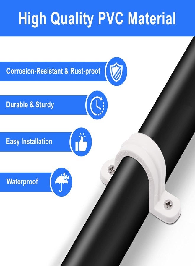 BENLIUDH 1/2 Inch PVC Pipe Strap, 2-Holes Conduit Pipe Clamps Plastic Pipe Supports (White, 20 Pcs) - Image 4