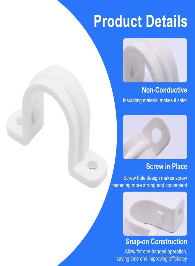 BENLIUDH 1/2 Inch PVC Pipe Strap, 2-Holes Conduit Pipe Clamps Plastic Pipe Supports (White, 20 Pcs) - Image 3