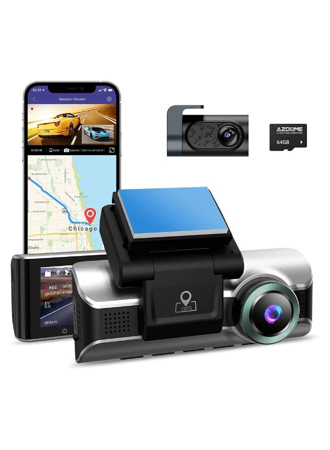 أزدوم كاميرا سيارة AZDOM E M550 Pro بحماية شاملة ثنائية الاتجاه، تسجيل بدقة 4K، شاشة 3.19 بوصة، نظام رؤية ليلية بالأشعة تحت الحمراء، ووضع حماية للمواقف على مدار 24 ساعة.** - Image 1