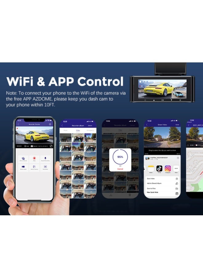 أزدوم كاميرا سيارة AZDOM E M550 Pro بحماية شاملة ثنائية الاتجاه، تسجيل بدقة 4K، شاشة 3.19 بوصة، نظام رؤية ليلية بالأشعة تحت الحمراء، ووضع حماية للمواقف على مدار 24 ساعة.** - Image 2