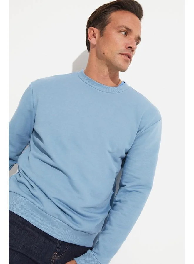 JUNE June Men Regular Fit Basic Crew Neck Sweatshirt Light Blue