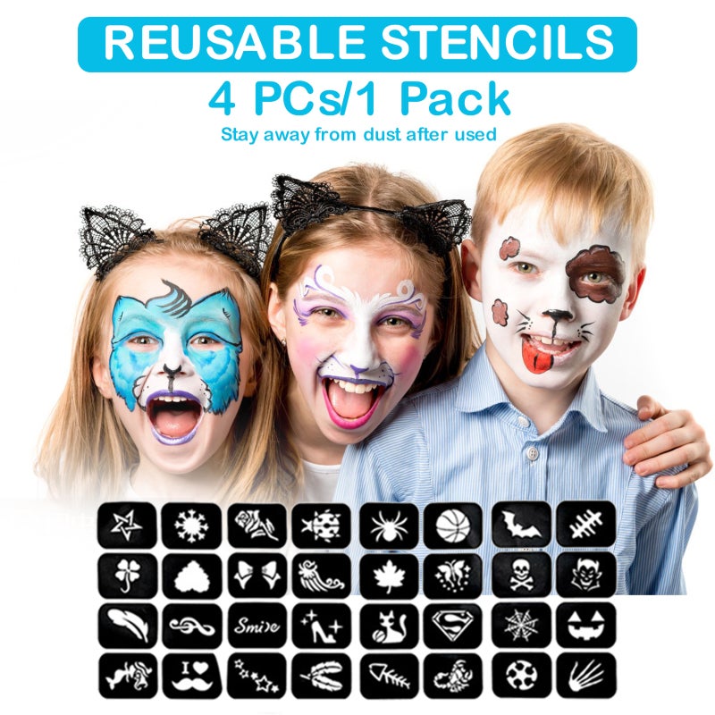 Face Paint Kit: Oil-Based Skin-Friendly Formula - Vivid Creamy Colors With Soft Fluffy Brushes for Halloween Cosplay Stage Performances Themed Parties - Image 3