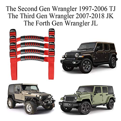 Bentolin 4 x Roll Bar Grab Handles Grip Handle Red Holder Compatible with Jeep Wrangler Accessories 1987-2021 YJ TJ LJ JK JL Sports Sahara Freedom Rubicon X & Unlimited - Image 2