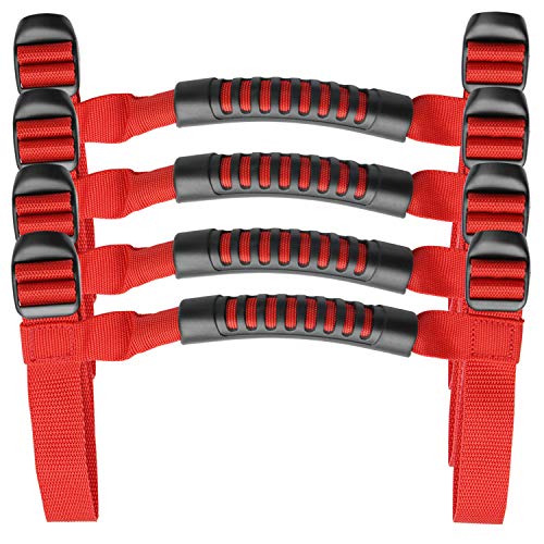 Bentolin 4 x Roll Bar Grab Handles Grip Handle Red Holder Compatible with Jeep Wrangler Accessories 1987-2021 YJ TJ LJ JK JL Sports Sahara Freedom Rubicon X & Unlimited - Image 1