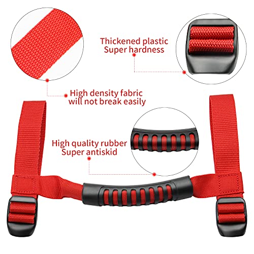 Bentolin 4 x Roll Bar Grab Handles Grip Handle Red Holder Compatible with Jeep Wrangler Accessories 1987-2021 YJ TJ LJ JK JL Sports Sahara Freedom Rubicon X & Unlimited - Image 3