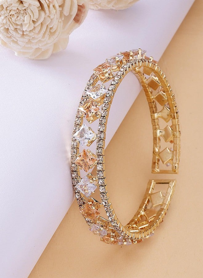 Karatcart Gold-Plated White Cubic Zirconia Studded Cuff Bracelet for Women - Image 4