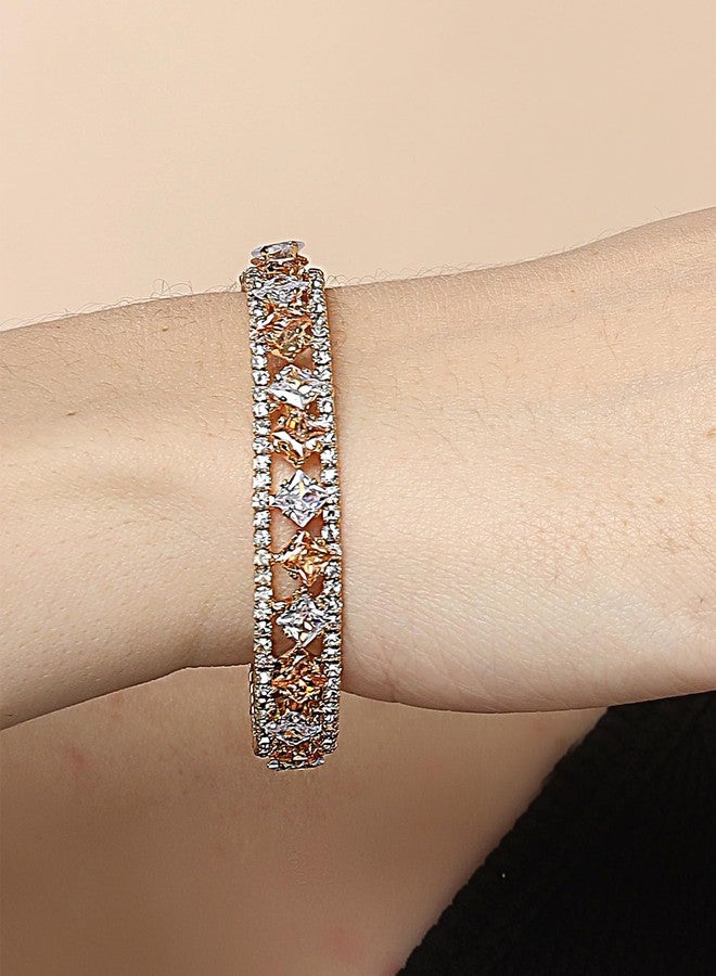 Karatcart Gold-Plated White Cubic Zirconia Studded Cuff Bracelet for Women - Image 2