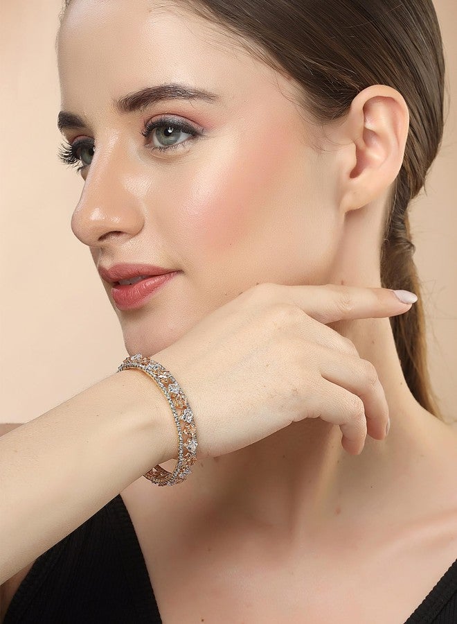 Karatcart Gold-Plated White Cubic Zirconia Studded Cuff Bracelet for Women - Image 3