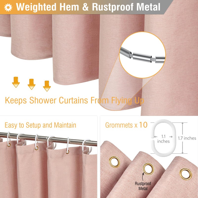 BTTN Stall Fabric Shower Curtain  60 Inch Linen Textured Heavy Duty Small Cloth Shower Curtain Set with 10 Plastic Hooks  Narrow Simple Modern Weighted Shower Curtains for Bathroom - 60"" x 72""  Blush - Image 3