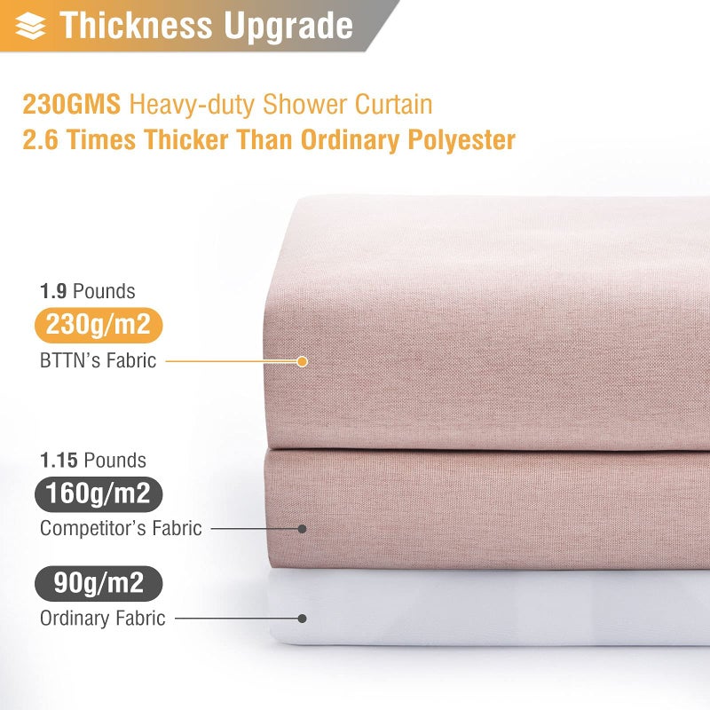 BTTN Stall Fabric Shower Curtain  60 Inch Linen Textured Heavy Duty Small Cloth Shower Curtain Set with 10 Plastic Hooks  Narrow Simple Modern Weighted Shower Curtains for Bathroom - 60"" x 72""  Blush - Image 4