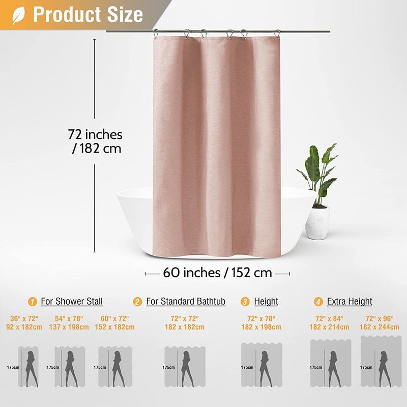 BTTN Stall Fabric Shower Curtain  60 Inch Linen Textured Heavy Duty Small Cloth Shower Curtain Set with 10 Plastic Hooks  Narrow Simple Modern Weighted Shower Curtains for Bathroom - 60"" x 72""  Blush - Image 5