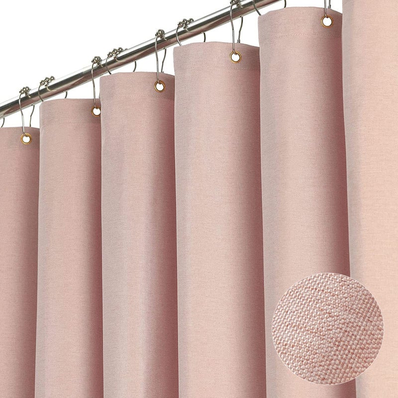 BTTN Stall Fabric Shower Curtain  60 Inch Linen Textured Heavy Duty Small Cloth Shower Curtain Set with 10 Plastic Hooks  Narrow Simple Modern Weighted Shower Curtains for Bathroom - 60"" x 72""  Blush - Image 1