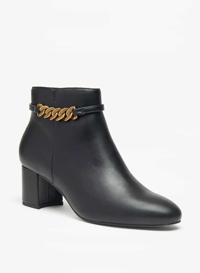 سيليست Women's Solid Ankle Boots with Zip Closure and Block Heels