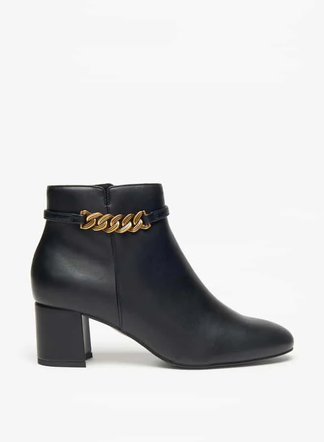 سيليست Women's Solid Ankle Boots with Zip Closure and Block Heels