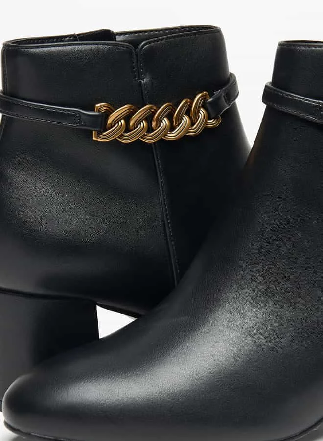 سيليست Women's Solid Ankle Boots with Zip Closure and Block Heels