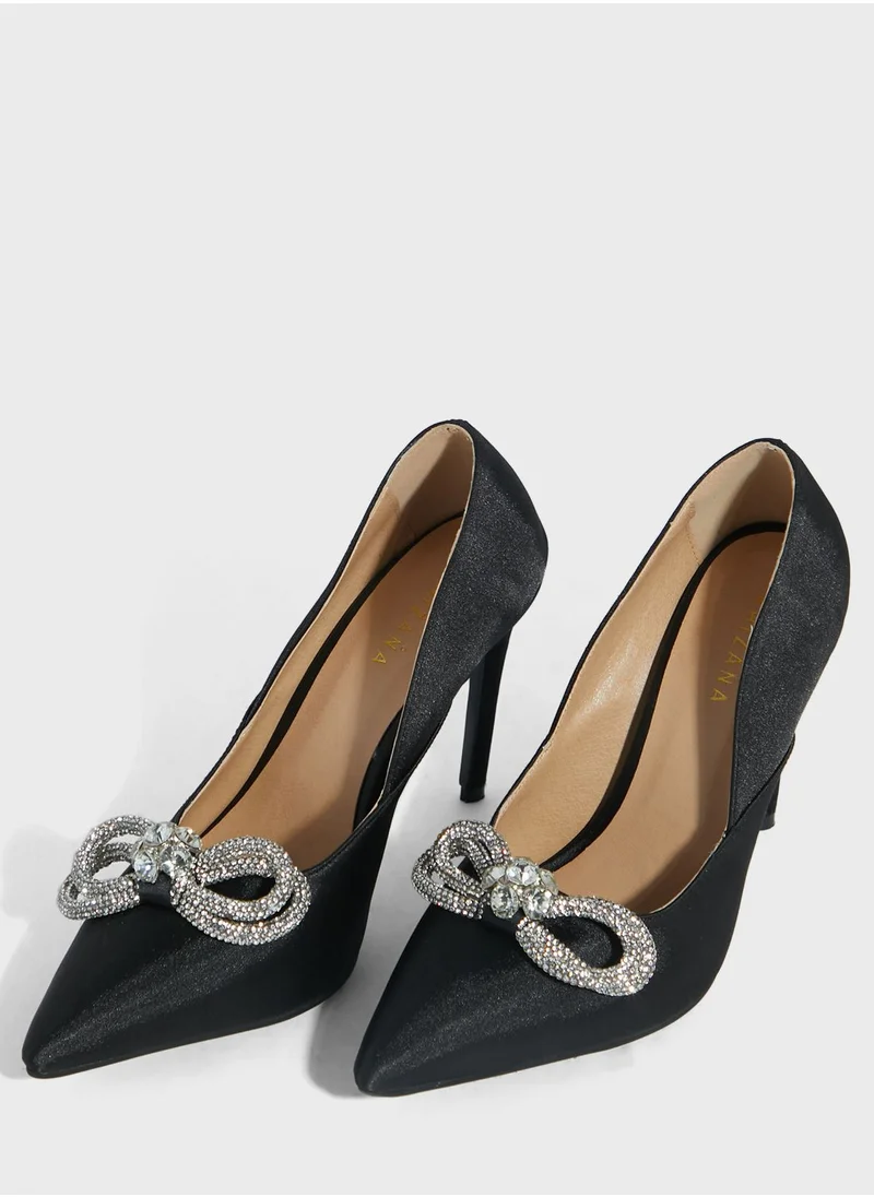 Khizana Jewelled Bow Satin Pointed Pump