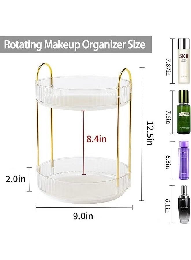 MIXDE 2 TIer 360 Rotating Makeup Organizer Cosmetics Organizer Storage Large Capacity Bedroom Bathroom Countertop Skin Care Cosmetic Dressing Table Perfume Lotion Cologne Storage Box Makeup Display Case - Image 3