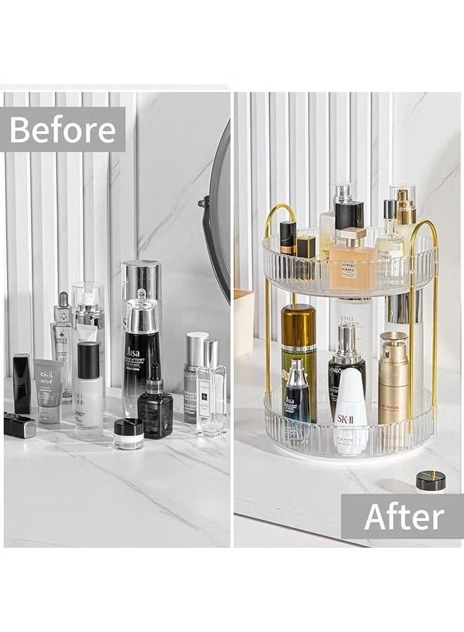 MIXDE 2 TIer 360 Rotating Makeup Organizer Cosmetics Organizer Storage Large Capacity Bedroom Bathroom Countertop Skin Care Cosmetic Dressing Table Perfume Lotion Cologne Storage Box Makeup Display Case - Image 4