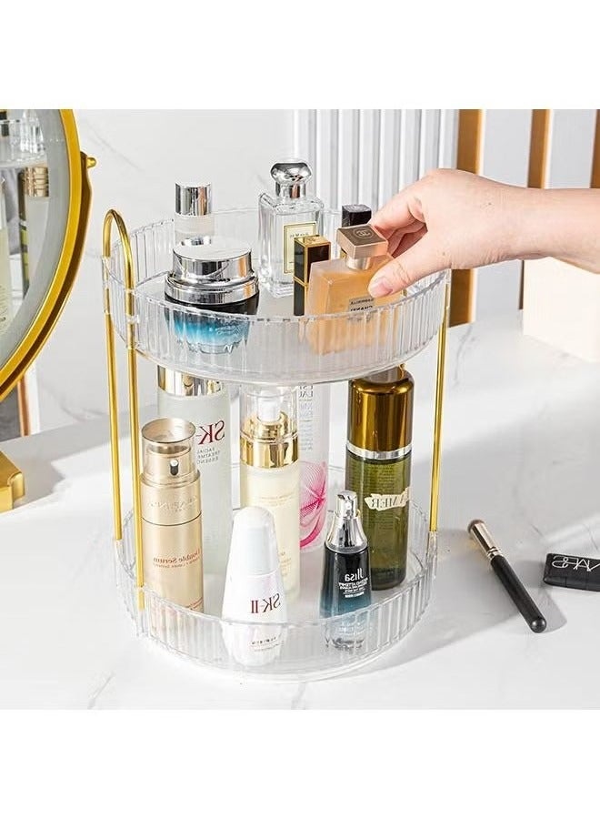 MIXDE 2 TIer 360 Rotating Makeup Organizer Cosmetics Organizer Storage Large Capacity Bedroom Bathroom Countertop Skin Care Cosmetic Dressing Table Perfume Lotion Cologne Storage Box Makeup Display Case - Image 1