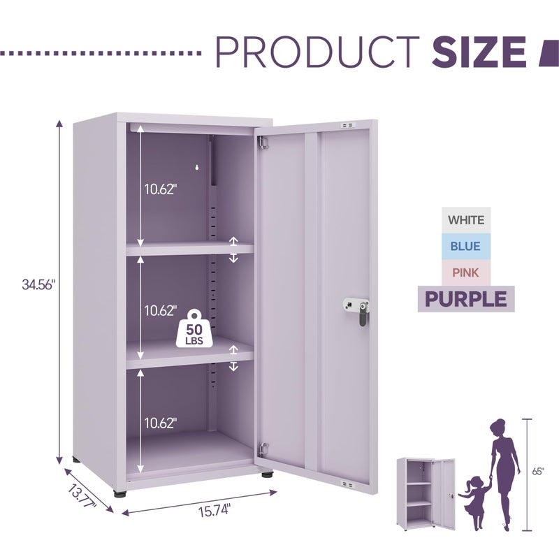 MIOCASA Metal Locker Storage Cabinet with Lock and Shelves,Single Door Lockable Cabinet for Bedroom,School,Kindergarten (Purple) - Image 4