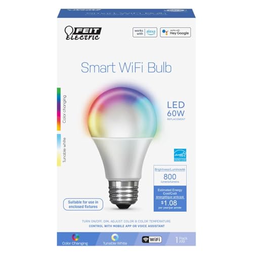 Feit Electric OM60/RGBW/CA/AG Smart WiFi Color Changing and Dimmable, Alexa or Google Assistant, No Hub Required A19 LED Light Bulb, 60W - Image 2