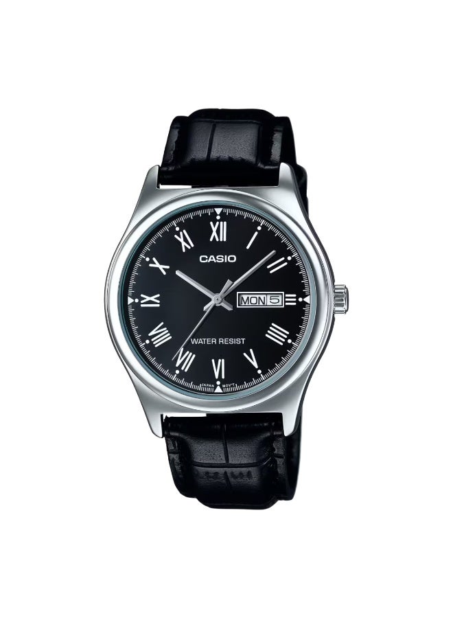 CASIO Men's Wrist Watch Water Resistant Round Leather Analog Mtp-V006L-1B2 - 38 mm - Black