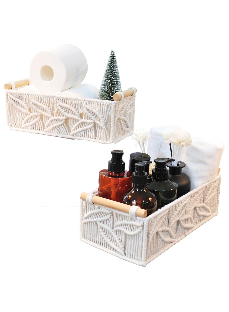 Toilet Paper Basket for Bathroom Set of 2 Boho Toilet Paper Holder for Back of Toilet Tank Top Countertop Entryway Bedroom Decorative Gift Baskets Small Woven Organizer Storage Bins for Organizing  - Image 1