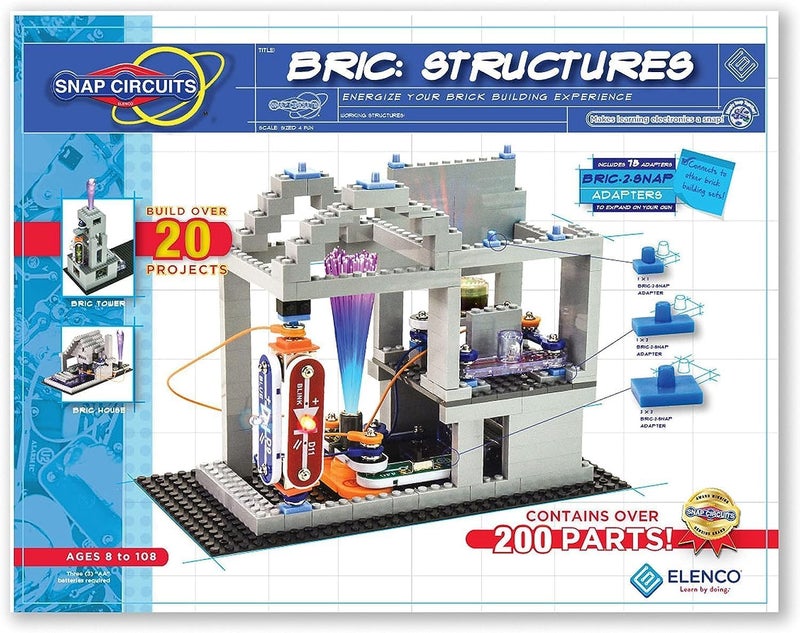 Snap Circuits BRIC: Structures | Brick & Electronics Exploration Kit | Over 20 Stem & Brick Projects | Full Color Project Manual | 20 Parts | 75 BRIC-2-Snap Adapters | 140+ BRICs - Image 1