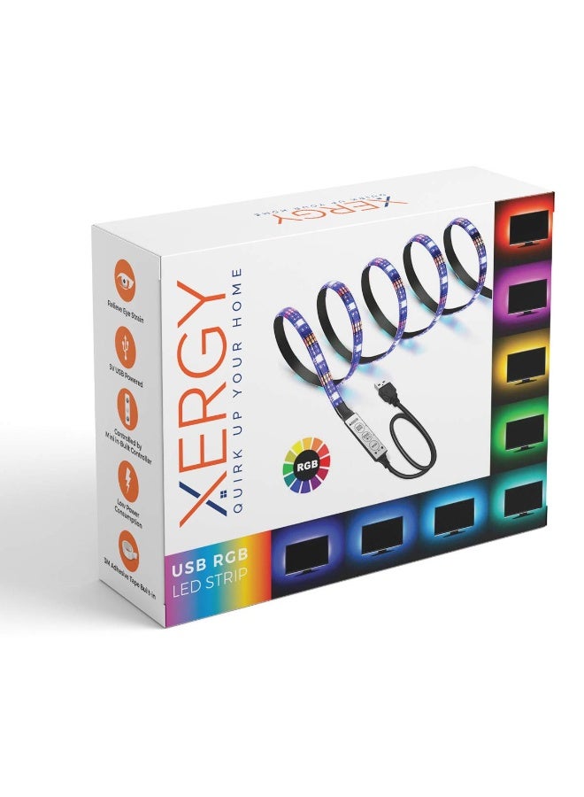 XERGY USB 5V 5050 RGB Led Flexible Strip Light Multi-Color Changing Lighting Kit, Tv Background Lighting with Mini Controller for Tv Pc Laptop Bias Lighting (1 Meter for Tv'S Upto 28") 1 Meters - Image 1
