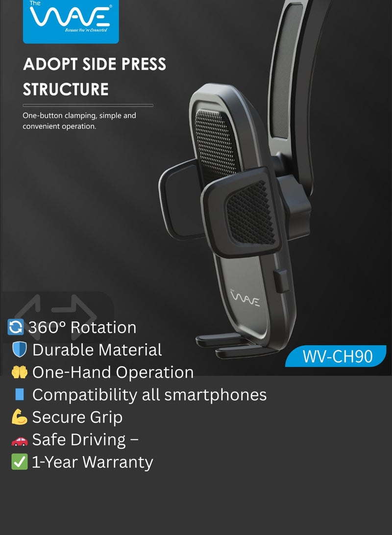 Wave Car Mobile Phone Holder, 360° Rotation, Suction Cup Dashboard/Windshield Mount, Stable Leg Support Arm, Large-Texture Grip, Premium ABS, 1-Year Warranty - Image 4