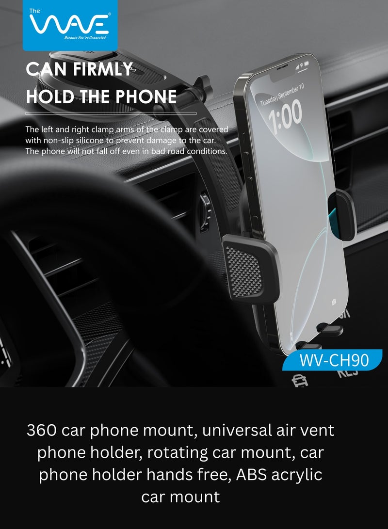 Wave Car Mobile Phone Holder, 360° Rotation, Suction Cup Dashboard/Windshield Mount, Stable Leg Support Arm, Large-Texture Grip, Premium ABS, 1-Year Warranty - Image 5