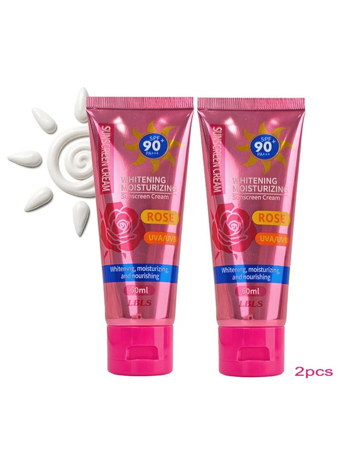 ليبليس كريم واقي الشمس SPF90 روز - حماية عالية من الأشعة فوق البنفسجية، 60مل/صندوق، مناسب للبشرة الحساسة، واقي شمس منعش مع تفتيح وتبييض، لوشن وقاية من الشمس للعناية بالبشرة للوجه، عبوتان - Image 1