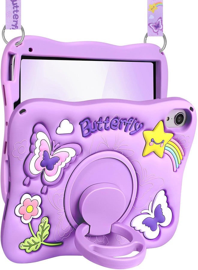 Kidcube for iPad Mini 7 Case A17 Pro 2024, for iPad Mini 6th Generation Case 8.3 Inch - Girls Cute Kawaii Girly 3D Purple Butterfly Design Cover with Rotating Stand & Strap Unique Silicone Women Case - Image 1
