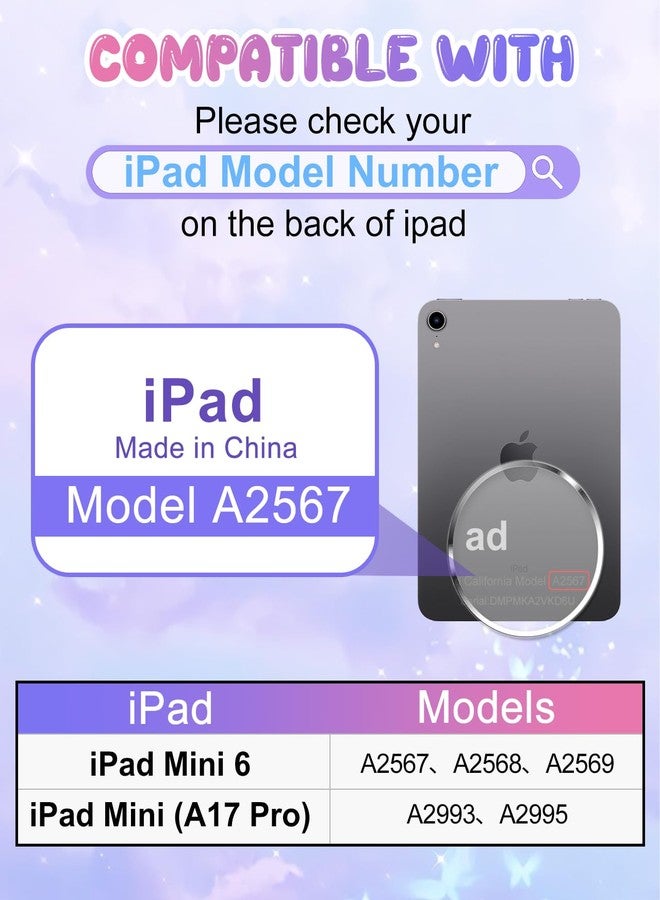 Kidcube for iPad Mini 7 Case A17 Pro 2024, for iPad Mini 6th Generation Case 8.3 Inch - Girls Cute Kawaii Girly 3D Purple Butterfly Design Cover with Rotating Stand & Strap Unique Silicone Women Case - Image 2