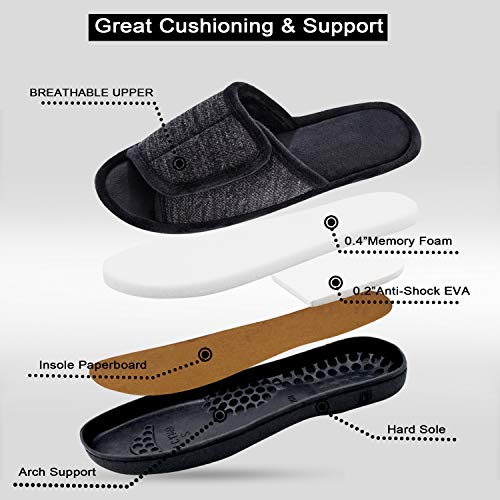 DL Adjustable Men's Slippers with Memory Foam, Comfortable Indoor/Outdoor, Breathable Slide, Size 11-12, Black - Image 4