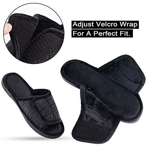 DL Adjustable Men's Slippers with Memory Foam, Comfortable Indoor/Outdoor, Breathable Slide, Size 11-12, Black - Image 3