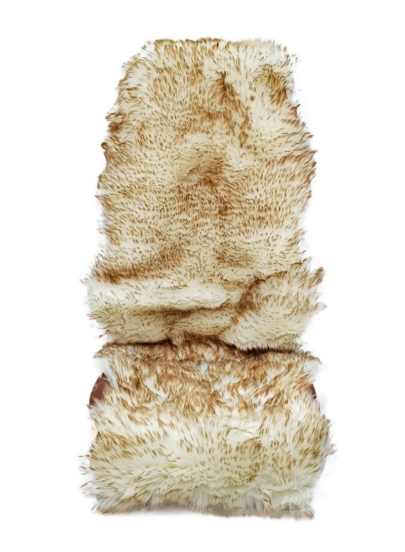 1 Piece Sheepskin Fur Car Seat Covers, Universal Size Long Wool Car Seat Cushion Seat Wight and brown Color - Image 1