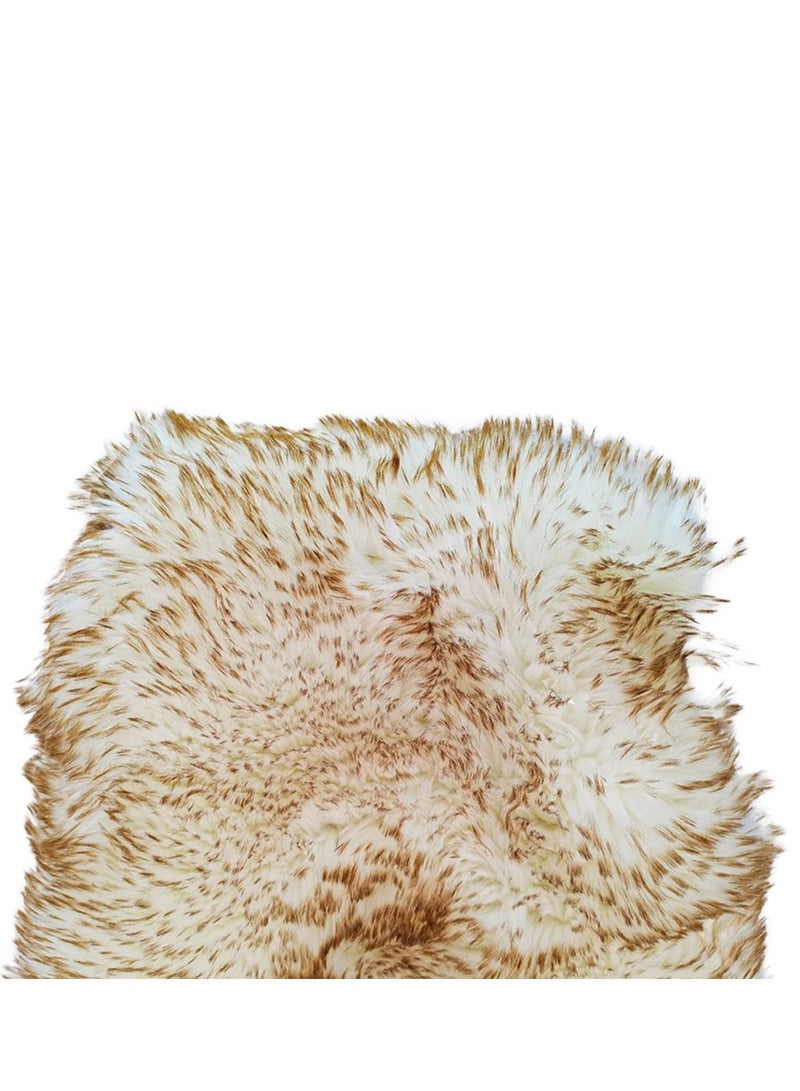 1 Piece Sheepskin Fur Car Seat Covers, Universal Size Long Wool Car Seat Cushion Seat Wight and brown Color - Image 2