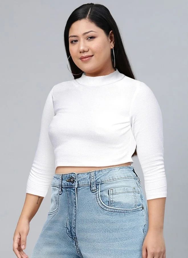 SASSAFRAS White Ribbed Cropped Top For Women