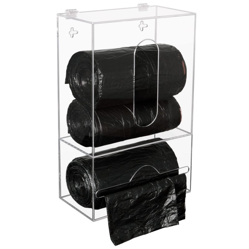 Aphbrada Trash Bag Dispenser Roll Holder for Plastic Bag 2 in 1 Acrylic Garbage Bag Dispenser Organizer Holder for Cabinet Wall Mount Kitchen Trash Can Liner Holder for Grocery Bag Clear