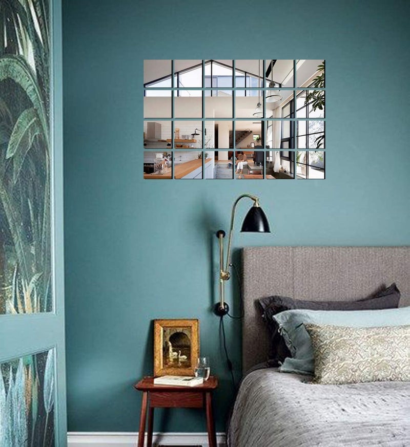 Decor1ders 24 Big Square Silver Mirror for Wall Stickers Large Size 15x15 Cm Acrylic Mirror Wall Decor Sticker for Bathroom Bedroom Living Room Decoration Items 24VeryBigSquareSilver