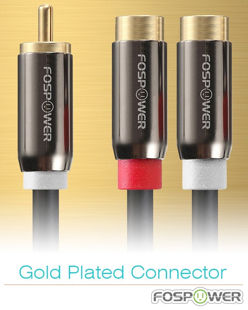 FosPower Y Adapter [8 inch] 1 RCA (Male) to 2 RCA (Female) Stereo Audio Y Adapter Subwoofer Cable [24k Gold Plated] 1 Male to 2 Female Y Splitter Connectors Extension Cord - Image 4