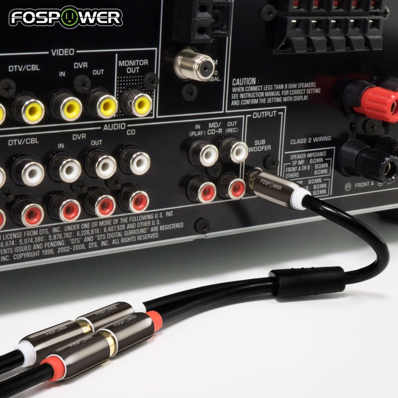FosPower Y Adapter [8 inch] 1 RCA (Male) to 2 RCA (Female) Stereo Audio Y Adapter Subwoofer Cable [24k Gold Plated] 1 Male to 2 Female Y Splitter Connectors Extension Cord - Image 5