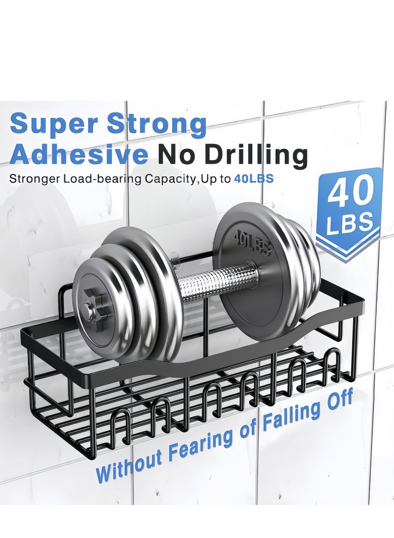 Silver 5-piece shower rack - adhesive bathroom shower rack with hooks, no drilling required, large capacity, rust resistant stainless steel rack for internal showers, kitchen rack, multi-purpose storage rack - Image 4