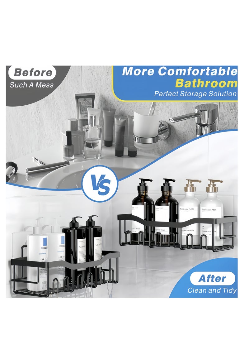 Silver 5-piece shower rack - adhesive bathroom shower rack with hooks, no drilling required, large capacity, rust resistant stainless steel rack for internal showers, kitchen rack, multi-purpose storage rack - Image 3