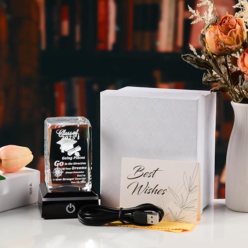 Movdyka 2025 Graduation Gifts for Her Him, 3D Layser Engraved Class of 2025 with Base, Unique High School College Graduation Gift Ideas for Women Men Girls Daughter Son Unisex - Image 2